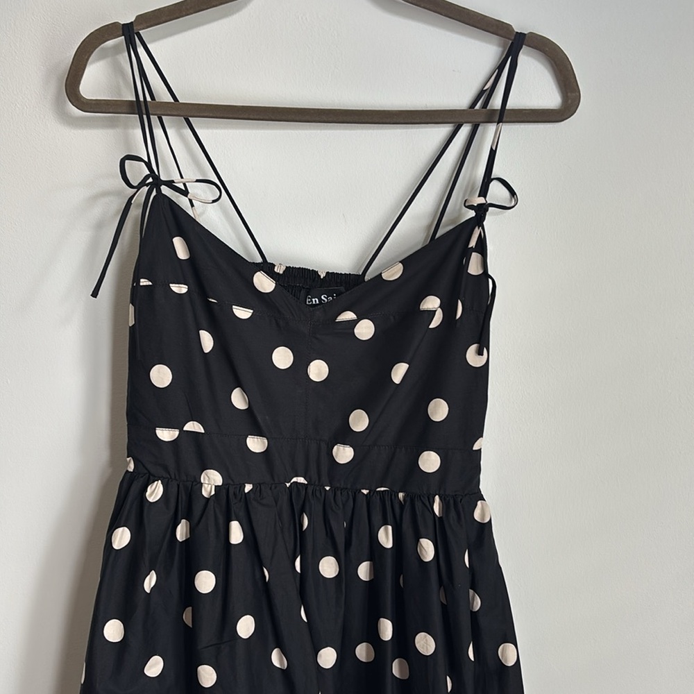 En Saison Black Midi Dress with White Polka Dots - Picture 2 of 13